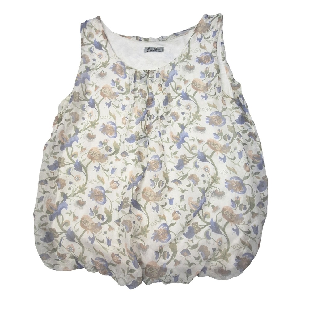 Elena Baldi Blouse Womens Small White Floral Silk Bubble Hem Made in Italy 3611